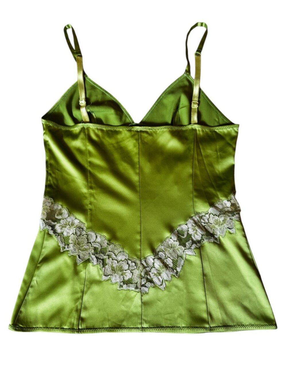 Dolce & Gabbana Lime Green Satin Cream Lace Camisole Top USA 34 XS-S - Picture 2 of 11